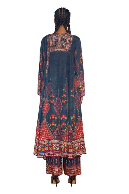 Buy_Rajdeep Ranawat_Grey Silk Embroidery, Mirrors Round Neck Anisha Anarkali 