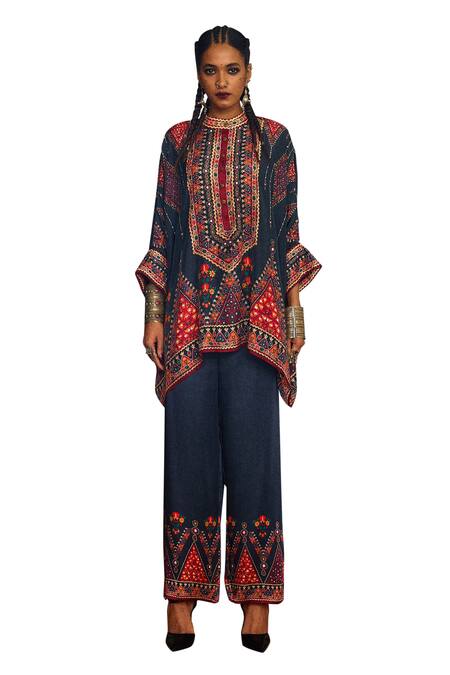 Rajdeep Ranawat_Grey Silk Embroidery Bandeau Neck Short Tunic _Online_at_Aza_Fashions