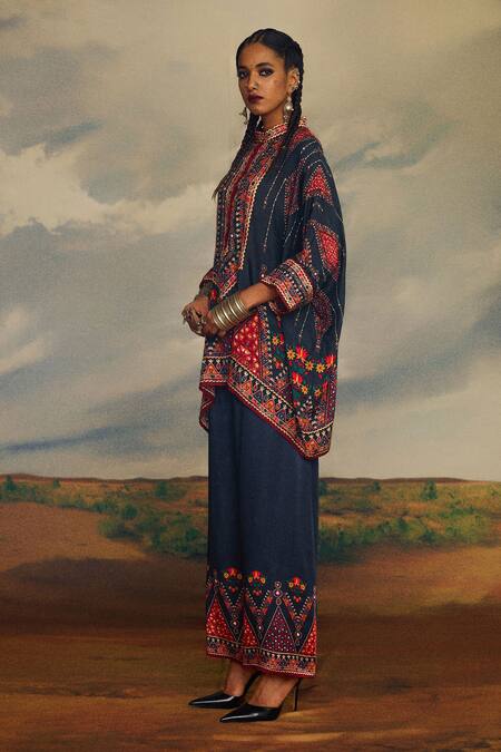 Buy_Rajdeep Ranawat_Grey Silk Embroidery Bandeau Neck Short Tunic _Online_at_Aza_Fashions