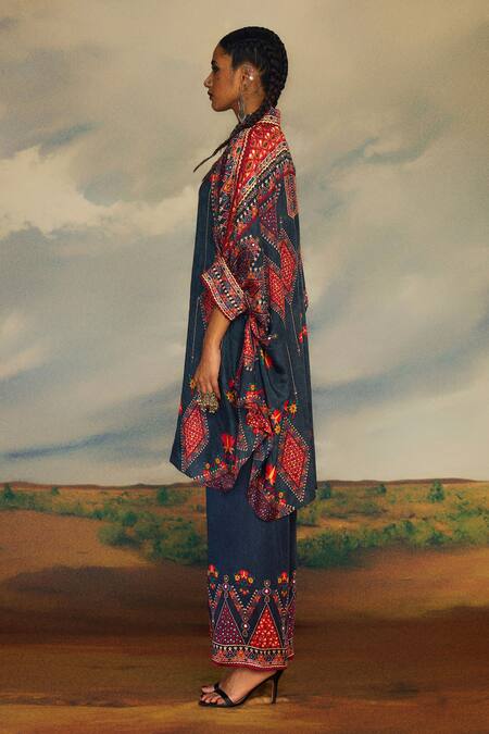 Rajdeep Ranawat_Grey Modal, Satin Printed Hem Palazzo _Online_at_Aza_Fashions