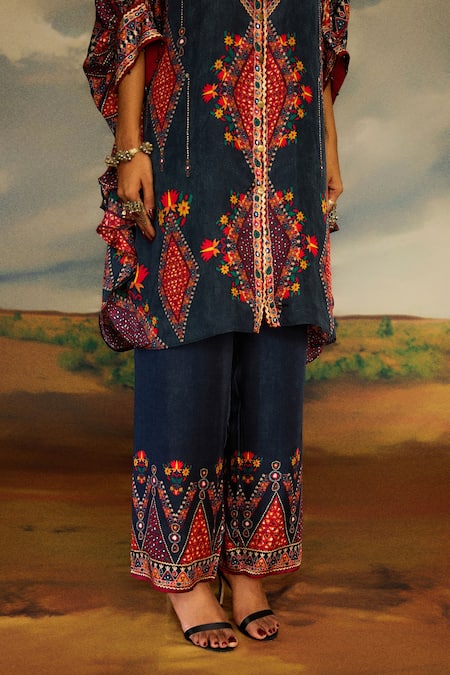 Rajdeep Ranawat_Grey Modal, Satin Printed Hem Palazzo _at_Aza_Fashions