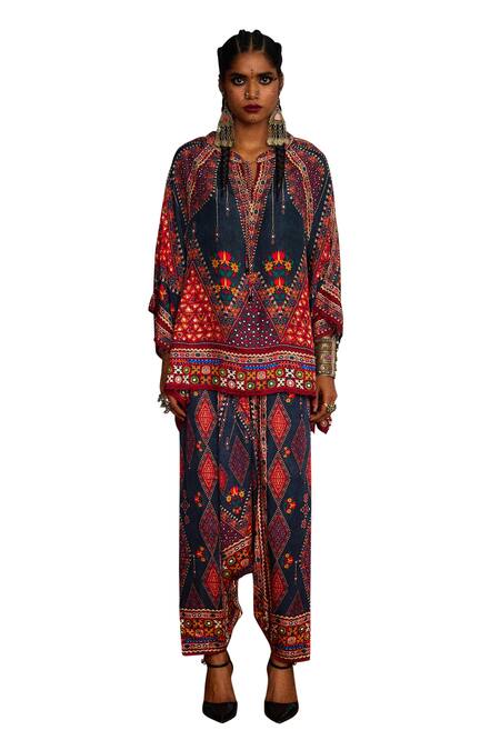 Rajdeep Ranawat_Grey Modal, Satin Maimouna Printed Turkish Pant _Online_at_Aza_Fashions