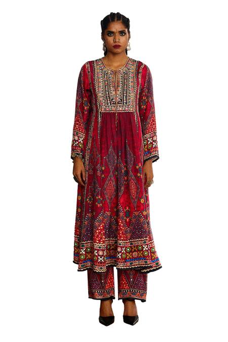 Rajdeep Ranawat_Red Silk Embroidery Round Neck Anisha Anarkali _Online_at_Aza_Fashions