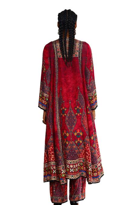 Rajdeep Ranawat_Red Silk Embroidery Round Neck Anisha Anarkali _at_Aza_Fashions