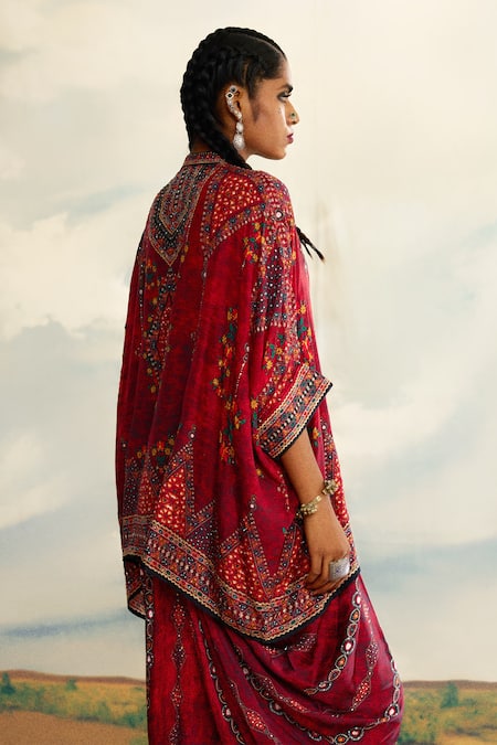 Buy_Rajdeep Ranawat_Red Silk Embroidery Bandeau Neck Chanel Short Tunic 