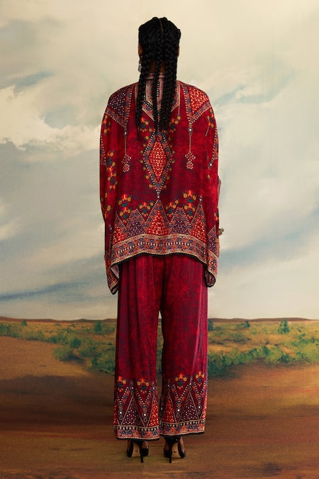 Shop_Rajdeep Ranawat_Red Modal, Satin Permaz Border Printed Palazzo _at_Aza_Fashions