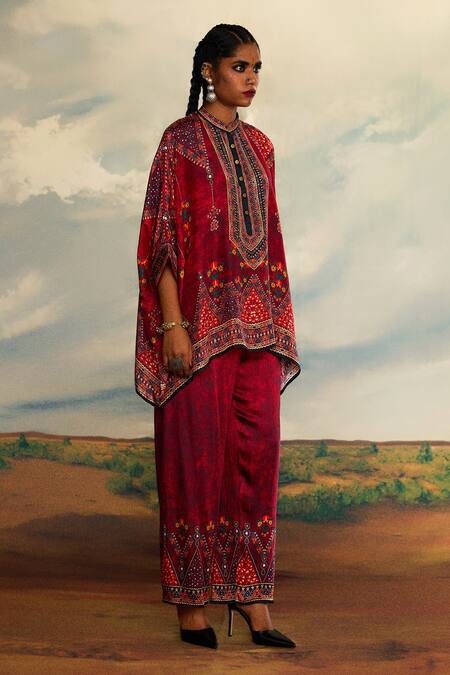 Rajdeep Ranawat_Red Modal, Satin Permaz Border Printed Palazzo _Online_at_Aza_Fashions