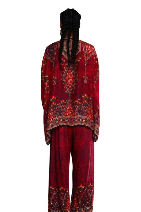 Shop_Rajdeep Ranawat_Red Modal, Satin Permaz Border Printed Palazzo _Online_at_Aza_Fashions