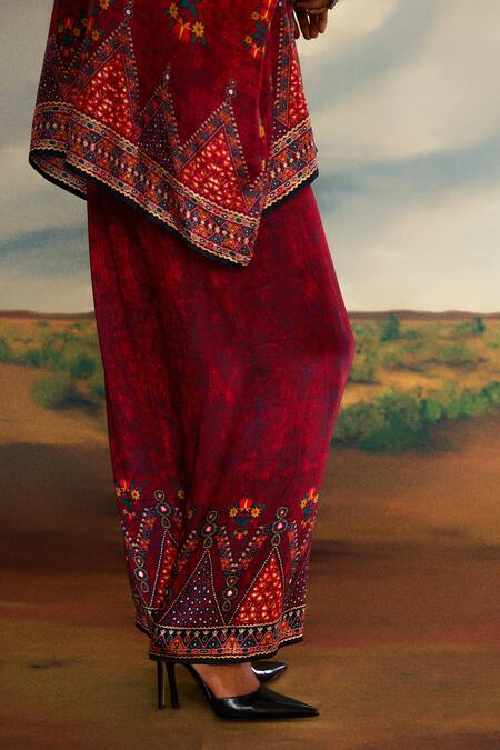 Rajdeep Ranawat_Red Modal, Satin Permaz Border Printed Palazzo _at_Aza_Fashions