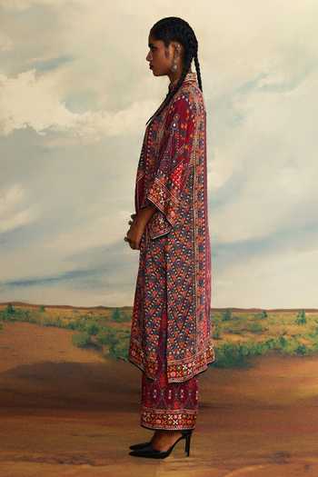 Rajdeep Ranawat_Red Silk Bandeau Neck Gayatri Printed Kurta _at_Aza_Fashions