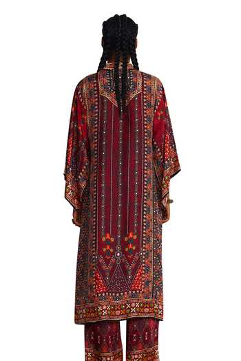 Buy_Rajdeep Ranawat_Red Silk Bandeau Neck Gayatri Printed Kurta 