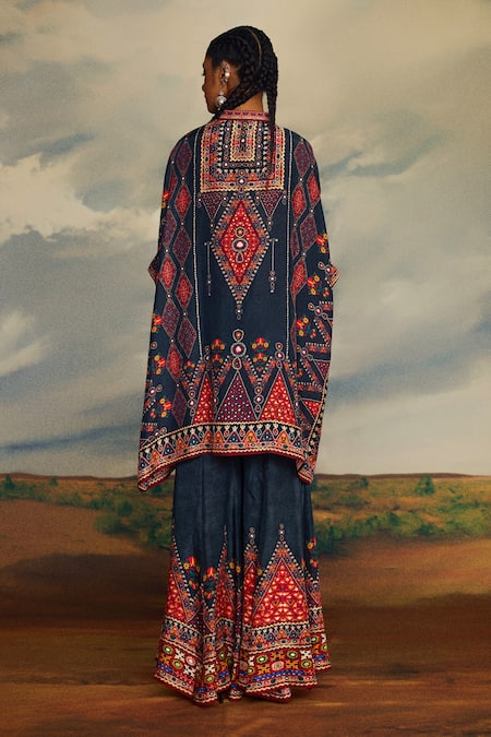 Shop_Rajdeep Ranawat_Grey Silk Embroidery, Mirrors Bandeau Neck Chanel Diamond Print Tunic _at_Aza_Fashions