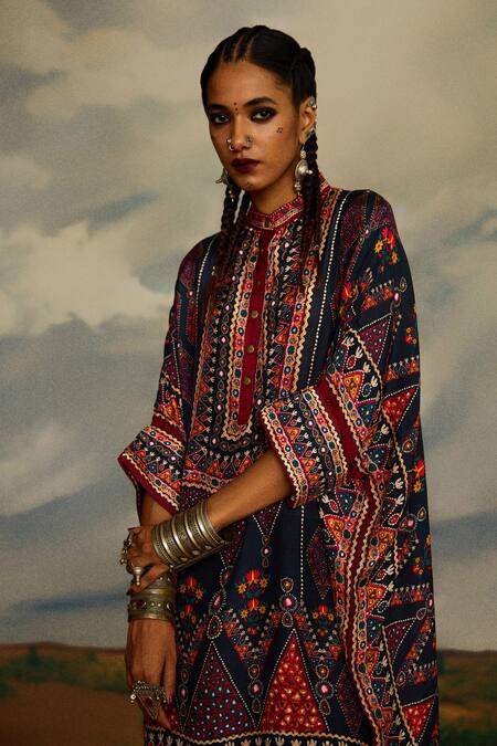 Shop_Rajdeep Ranawat_Grey Silk Embroidery, Mirrors Bandeau Neck Chanel Diamond Print Tunic 