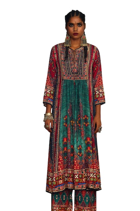 Rajdeep Ranawat_Multi Color Silk Embroidery Keyhole Neck Anisha Floral Print Anarkali _Online_at_Aza_Fashions