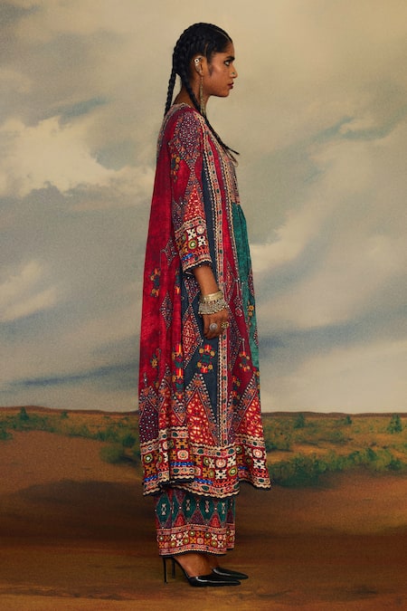 Shop_Rajdeep Ranawat_Multi Color Silk Embroidery Keyhole Neck Anisha Floral Print Anarkali _Online_at_Aza_Fashions