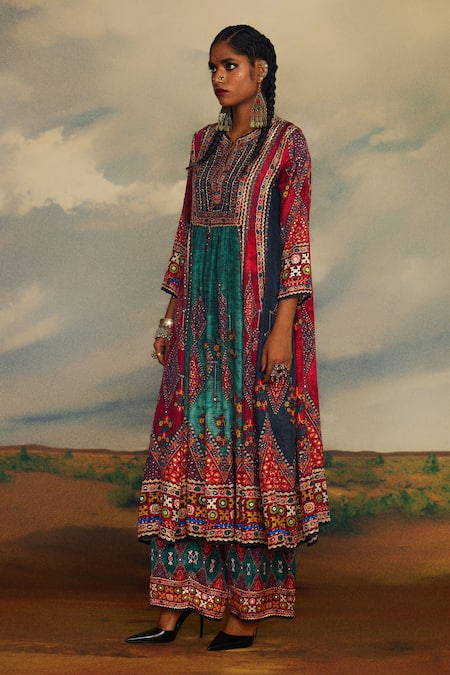 Rajdeep Ranawat_Multi Color Silk Embroidery Keyhole Neck Anisha Floral Print Anarkali _at_Aza_Fashions