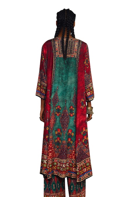 Buy_Rajdeep Ranawat_Multi Color Silk Embroidery Keyhole Neck Anisha Floral Print Anarkali 