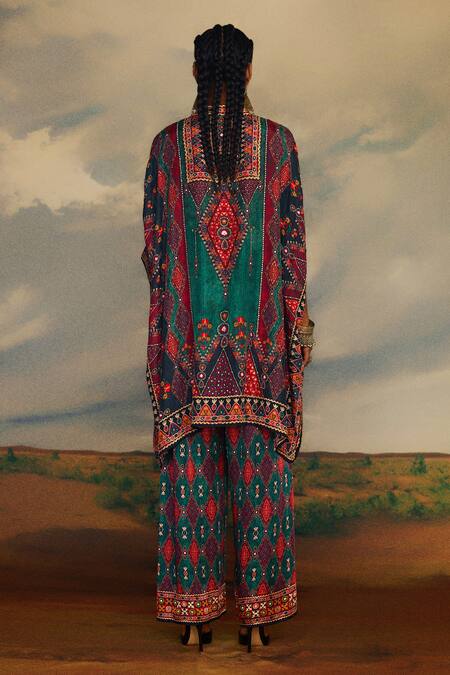 Shop Rajdeep Ranawat Multi Color Silk Embroidery Bandeau Neck Chanel Mirror Yoke Tunic at Aza Fashions Shop_Rajdeep Ranawat_Multi Color Silk Embroidery Bandeau Neck Chanel Mirror Yoke Tunic _at_Aza_Fashions