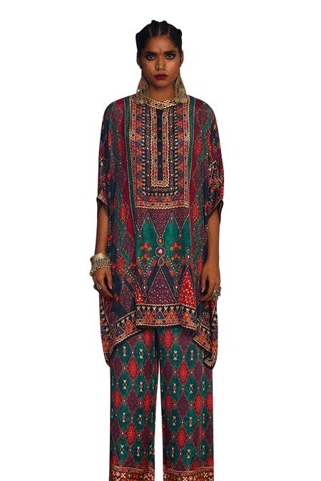 Rajdeep Ranawat Multi Color Silk Embroidery Bandeau Neck Chanel Mirror Yoke Tunic Online at Aza Fashions Rajdeep Ranawat_Multi Color Silk Embroidery Bandeau Neck Chanel Mirror Yoke Tunic _Online_at_Aza_Fashions