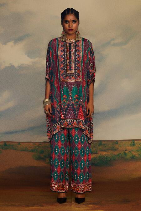 Buy Rajdeep Ranawat Multi Color Silk Embroidery Bandeau Neck Chanel Mirror Yoke Tunic Online at Aza Fashions Buy_Rajdeep Ranawat_Multi Color Silk Embroidery Bandeau Neck Chanel Mirror Yoke Tunic _Online_at_Aza_Fashions