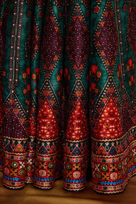 Shop_Rajdeep Ranawat_Blue Modal, Satin, Silk Beads, Varsha Leela Draped Blouse With Lehenga 