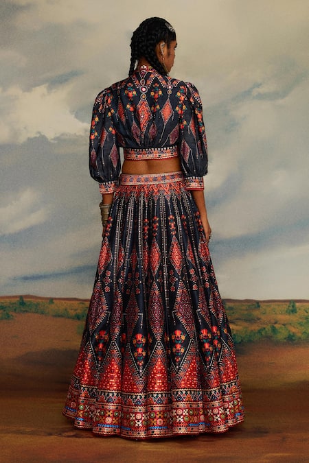 Rajdeep Ranawat Rubali Leela Print Tie Up Blouse With Lehenga 