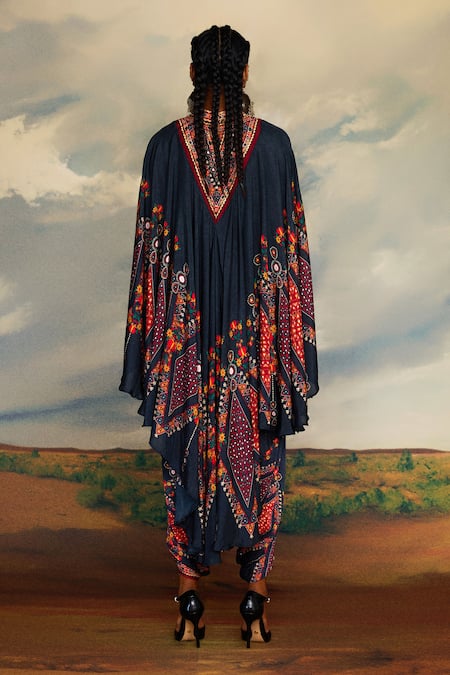 Shop_Rajdeep Ranawat_Grey Modal, Satin Farah Print Dhoti Pant _at_Aza_Fashions