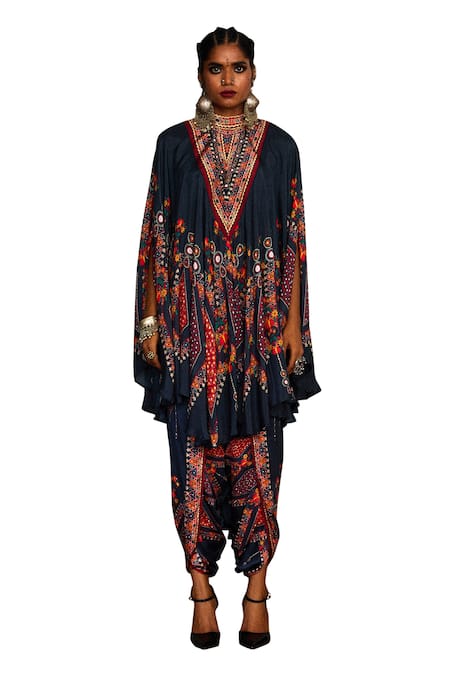 Rajdeep Ranawat_Grey Modal, Satin Farah Print Dhoti Pant _Online_at_Aza_Fashions