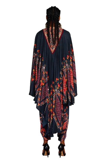 Rajdeep Ranawat_Grey Modal, Satin Farah Print Dhoti Pant _at_Aza_Fashions