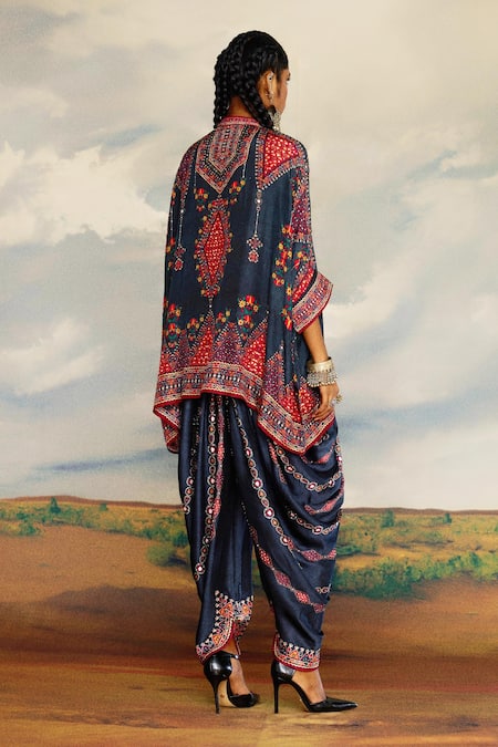 Shop_Rajdeep Ranawat_Grey Modal, Satin Beads Tribal Print Dhoti Pant _at_Aza_Fashions