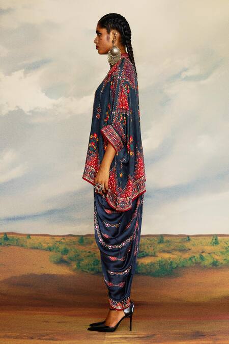 Buy_Rajdeep Ranawat_Grey Modal, Satin Beads Tribal Print Dhoti Pant _Online_at_Aza_Fashions