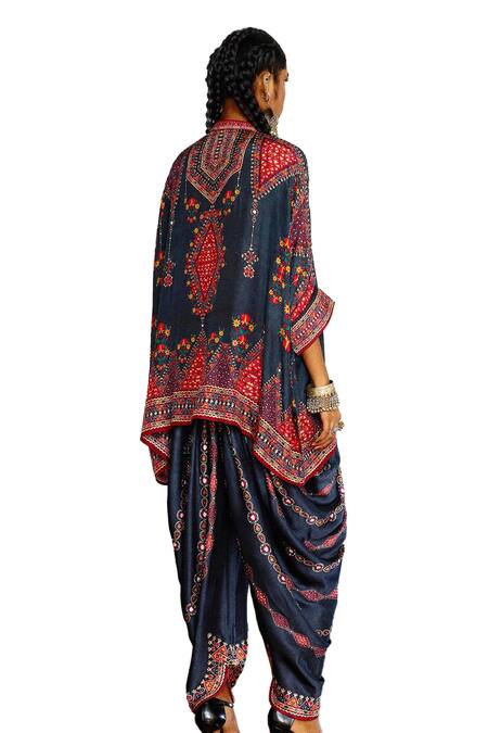 Rajdeep Ranawat_Grey Modal, Satin Beads Tribal Print Dhoti Pant _at_Aza_Fashions