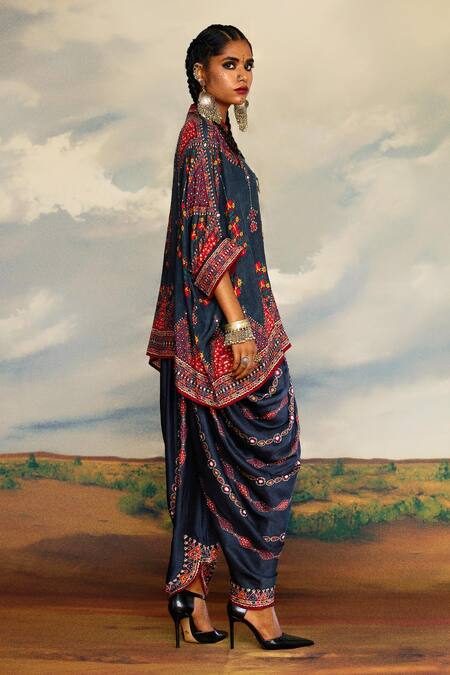 Buy_Rajdeep Ranawat_Grey Modal, Satin Beads Tribal Print Dhoti Pant 