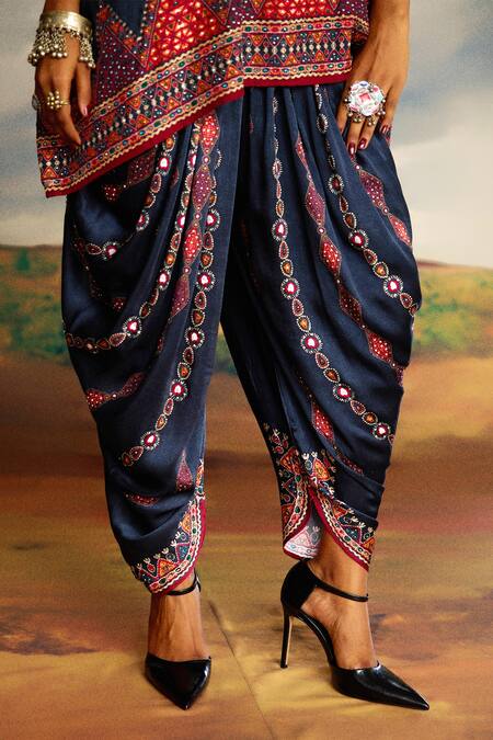 Shop_Rajdeep Ranawat_Grey Modal, Satin Beads Tribal Print Dhoti Pant 
