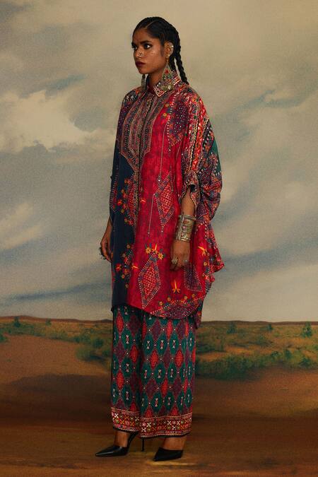 Buy_Rajdeep Ranawat_Grey Silk Beads, Embroidery Tribal Diamond Print Gharara _Online_at_Aza_Fashions