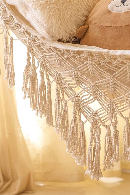 Buy_Karighar_Off White Natural Cotton Cord Macrame Peaceful Perch Hammock_Online_at_Aza_Fashions