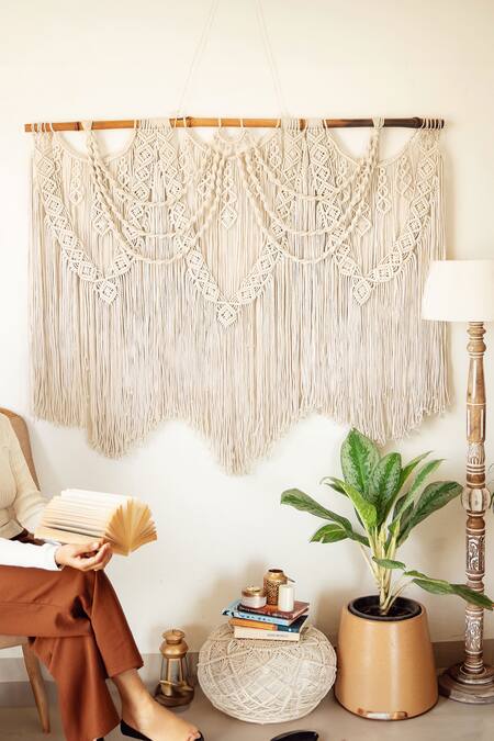 Karighar_Off White Natural Cotton Cord Macrame Wanderlust Wall Hanging_Online_at_Aza_Fashions