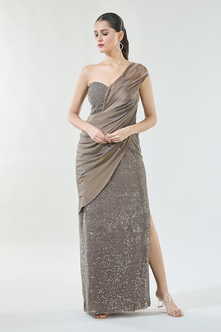 Babita Malkani Luttice Detailed Drape Dress 