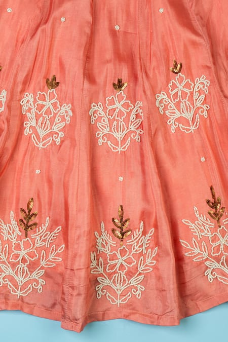 Yuvraani Jaipur_Pink Polyester, Net Embroidery, Tassels Floral Hand Lehenga Set _at_Aza_Fashions