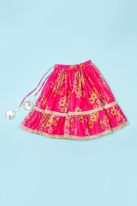 Yuvraani Jaipur_Pink Chanderi, Net Embroidery, Tassels Badla Lehenga Blouse Set _Online_at_Aza_Fashions