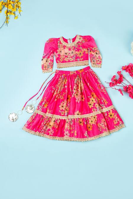 Buy_Yuvraani Jaipur_Pink Chanderi, Net Embroidery, Tassels Badla Lehenga Blouse Set _Online_at_Aza_Fashions