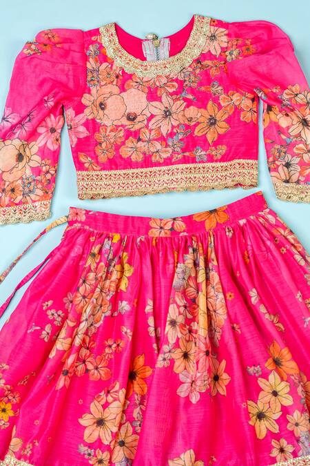 Shop_Yuvraani Jaipur_Pink Chanderi, Net Embroidery, Tassels Badla Lehenga Blouse Set _Online_at_Aza_Fashions