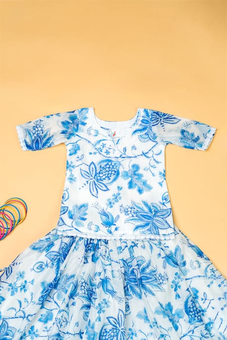 Yuvraani Jaipur_Ivory Chanderi, Net Embroidery, Lace Floral Print Blouse And Lehenga Set _Online_at_Aza_Fashions