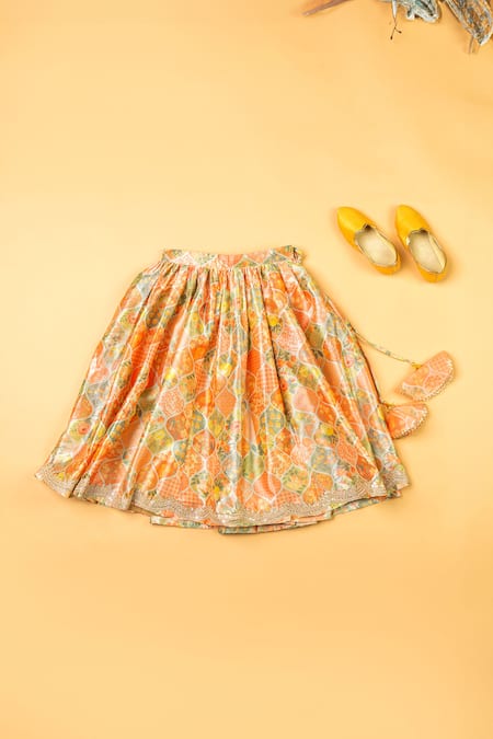 Yuvraani Jaipur_Multi Color Silk Sequins, Embroidery, Tassels Floral Print Blouse And Lehenga Set _at_Aza_Fashions