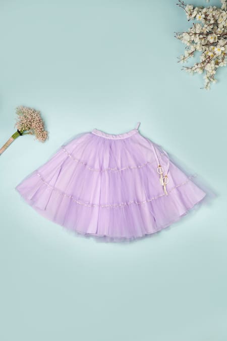 Yuvraani Jaipur_Purple Cotton, Net Pearls Tiered Lehenga Set _at_Aza_Fashions