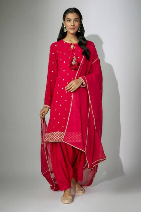 Nadima Saqib Red Kurta Georgette Embroidered Zardosi Round And Marodi Work Salwar Set 