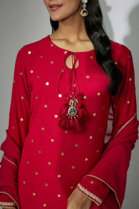 Nadima Saqib_Red Georgette, Organza, Silk Sequins, Zardosi And Marodi Work Kurta Salwar Set _Online_at_Aza_Fashions