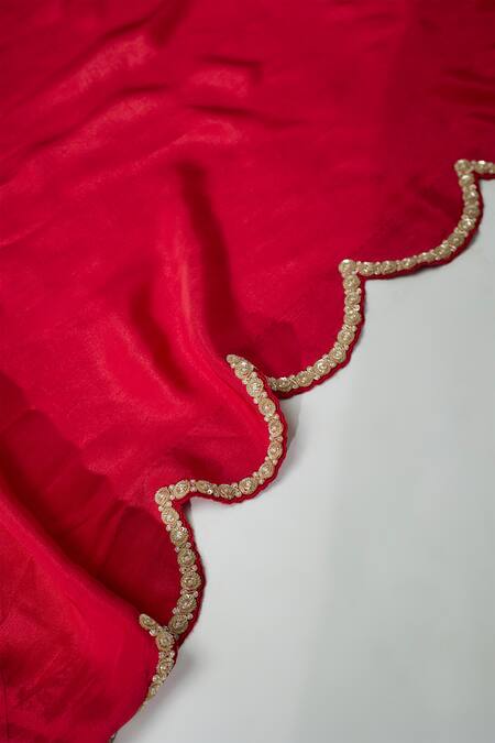 Buy_Nadima Saqib_Red Georgette, Organza Embroidery, Zari Round Neck Kurta Gharara Set 