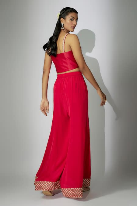 Nadima Saqib_Red Silk, Crepe Zari, Embroidery Sweetheart Zardosi And Marodi Cape Sharara Set _Online_at_Aza_Fashions