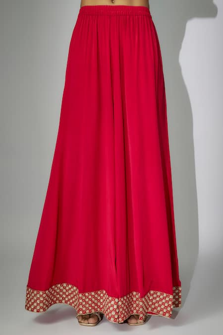 Shop_Nadima Saqib_Red Silk, Crepe Zari, Embroidery Sweetheart Zardosi And Marodi Cape Sharara Set _Online_at_Aza_Fashions